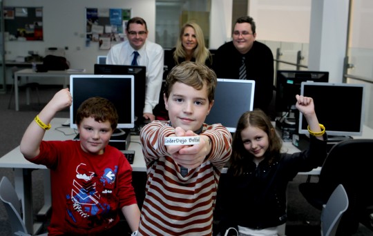 Back row, from left are: Hays Business Director Roisin Byrne, Momentum Skills Manager Michael Noble; and CoderDojo organiser Peter Doherty. Young coders pictured front row, from left are: James Heggarty, Ben Heggarty and Meggan Johnston. ©Press Eye Ltd Northern Ireland - 7th December 2012 Mandatory Credit - Picture by Darren Kidd /Presseye.com